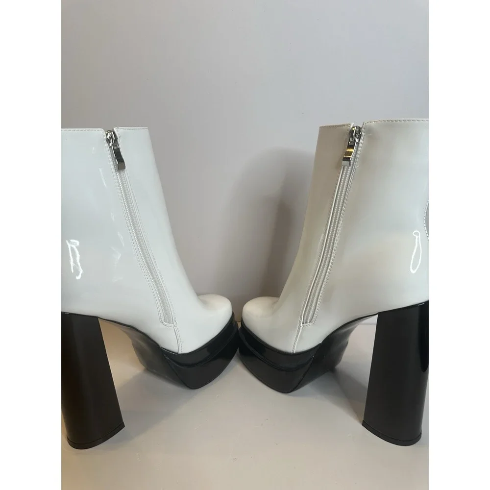 Azalea Wang Women's‎ Platform Boots Size 7.5 White Patent Leather Fashion Shoes